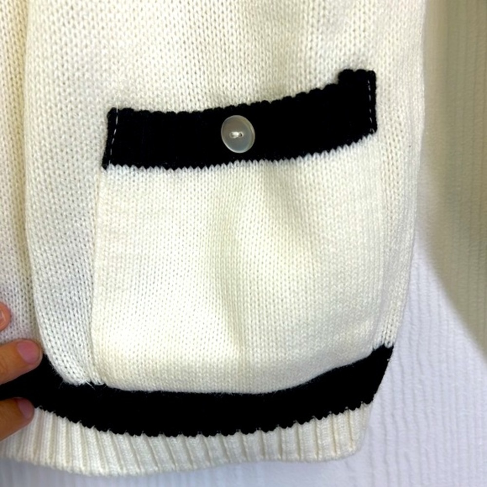 Jasper - Vintage High Neck Ivory And Black Pocket Sweater Size Large - Picture 11 of 14